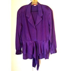 Claude Womens Peplum Jacket Blouse Purple Long Sleeve Collar Layered Top  USA 12
